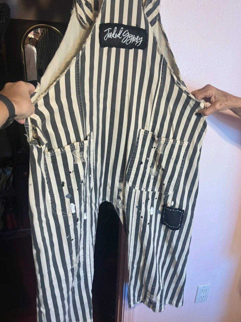 Jaded Gypsy Black & White Striped Overalls Jumpsuit